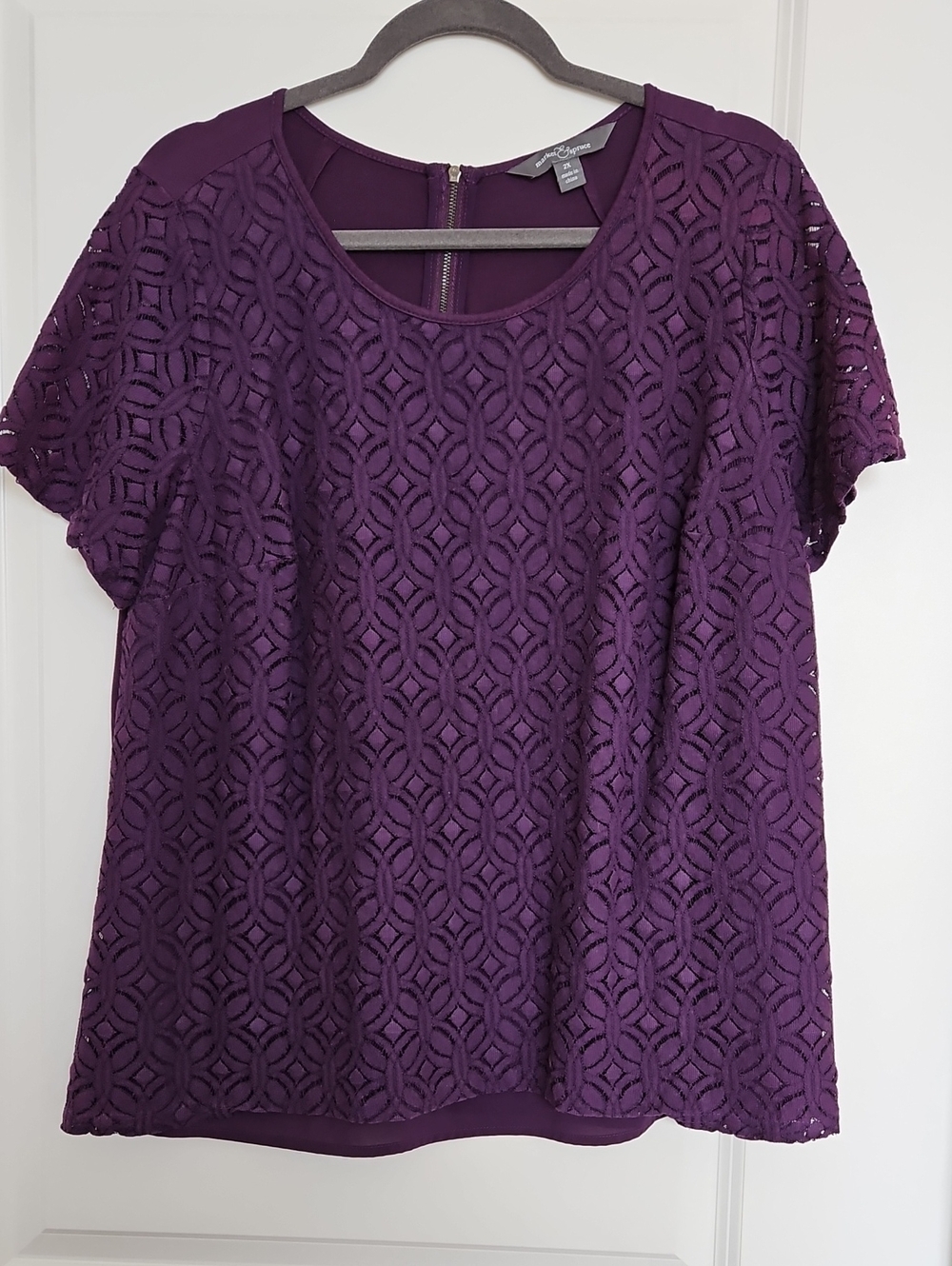 Market & Spruce Purple Lace Short Sleeve Blouse